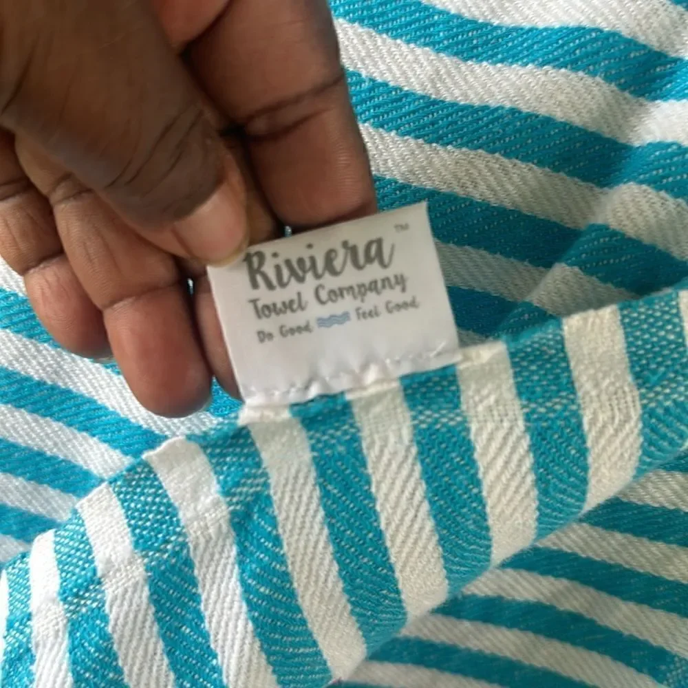 Riviera Striped Fringed Cotton Throw Blanket
